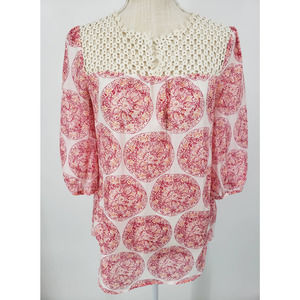 3/$25 Calypso St Barth x Target Silk Blouse XS Medallion Crochet Lace Pink Cream